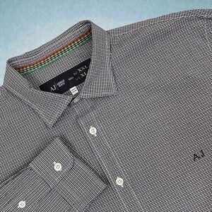 Armani Jeans Micro Plaid 100% Cotton Long Sleeve Button Up Shirt Men Size XL